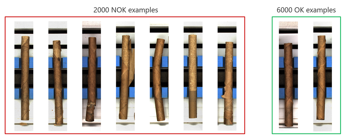 Example of machine vision quality control with cigarillos